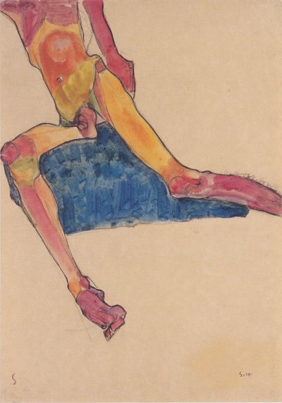 Torso on Blue Cloth by Egon Schiele